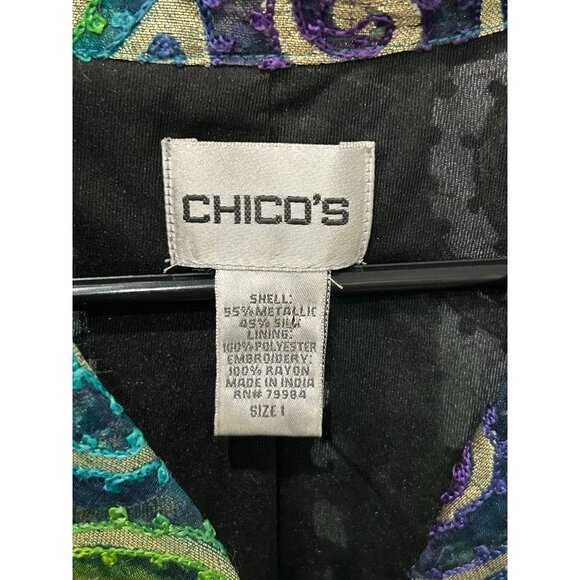 Chicos Metallic Embroidered Jacket Multicolor Spiral Design Sz Medium - Picture 6 of 10